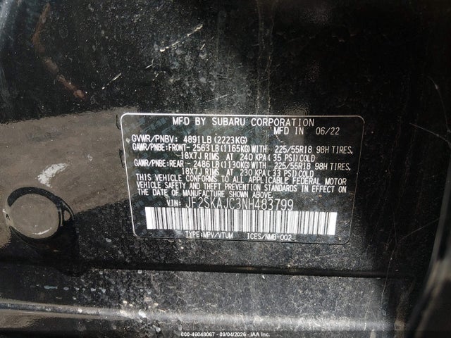 Aukcja sprzedaży 2022 Subaru Forester Sport, vin: JF2SKAJC3NH483799, numer aukcji: 46048067