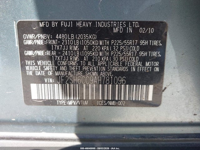 Aukcja sprzedaży 2010 Subaru Forester 2.5x Premium, vin: JF2SH6CC9AH781096, numer aukcji: 46048069