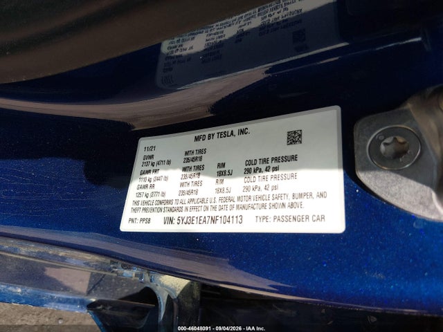 Tesla Model 3 Rear-wheel Drive 2022 5YJ3E1EA7NF104113 Image 9