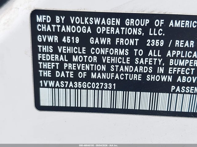 1VWAS7A35GC027331 Volkswagen Passat 1.8t S