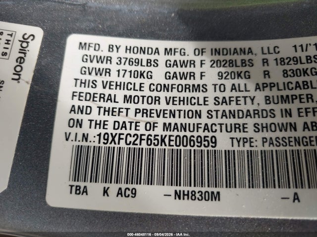 Honda Civic Lx 2019 19XFC2F65KE006959 Image 9