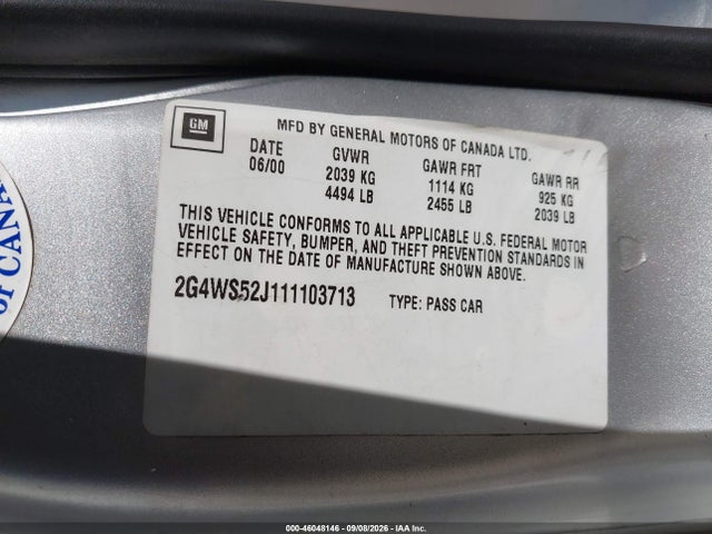 2001 Buick Century Custom მანქანა იყიდება აუქციონზე, vin: 2G4WS52J111103713, აუქციონის ნომერი: 46048146