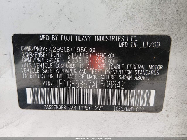Продаж на аукціоні авто 2010 Subaru Impreza 2.5i Premium, vin: JF1GE6B67AH508642, номер лоту: 46048160