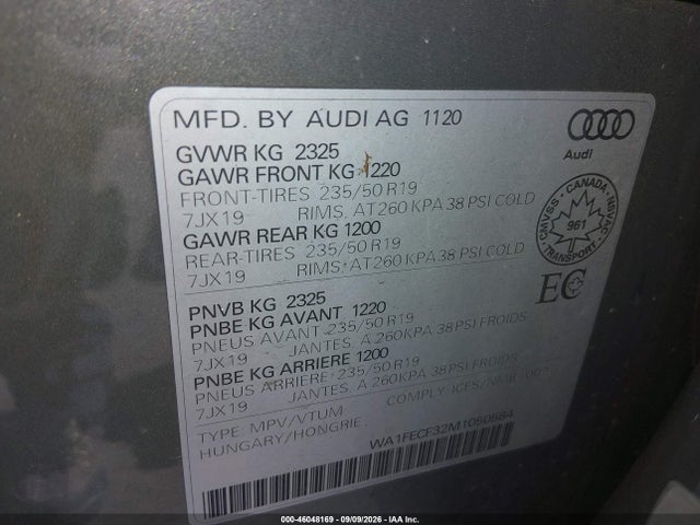Aukcja sprzedaży 2021 Audi Q3 45 Technik, vin: WA1FECF32M1050584, numer aukcji: 46048169