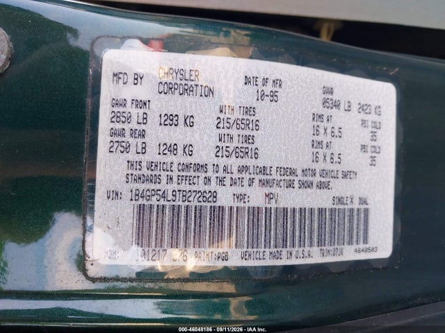 46048186 :رقم المزاد ، 1B4GP54L9TB272628 vin ، 1996 Dodge Grand Caravan Le/es مزاد بيع