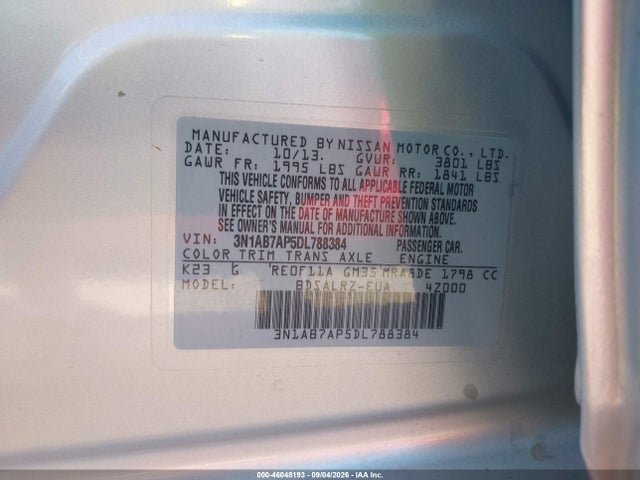 Aukcja sprzedaży 2013 Nissan Sentra Sr, vin: 3N1AB7AP5DL788384, numer aukcji: 46048193