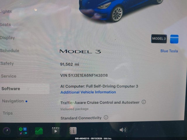 Aukcja sprzedaży 2022 Tesla Model 3 Rear-wheel Drive, vin: 5YJ3E1EA6NF143808, numer aukcji: 46048210