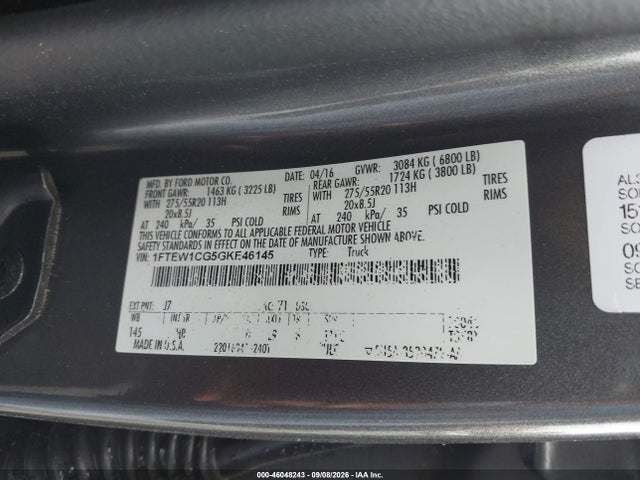 Ford F-150 Lariat 2016 1FTEW1CG5GKE46145 Image 9