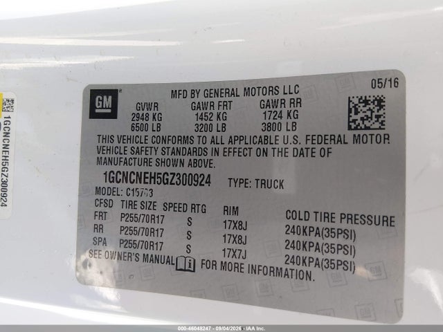 46048247 :رقم المزاد ، 1GCNCNEH5GZ300924 vin ، 2016 Chevrolet Silverado 1500 Work Truck مزاد بيع