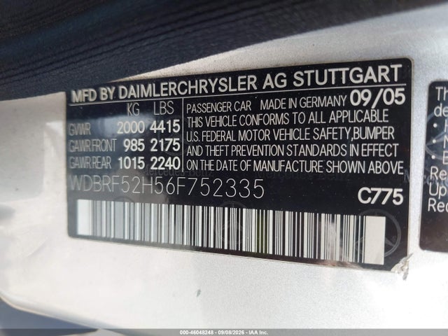 2006 Mercedes-benz C 230 Sport მანქანა იყიდება აუქციონზე, vin: WDBRF52H56F752335, აუქციონის ნომერი: 46048248