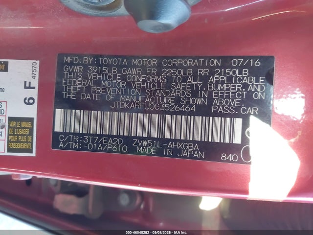 Toyota Prius Four 2016 JTDKARFU0G3526464 Image 9