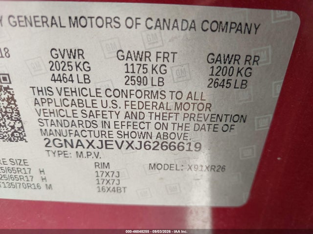 2GNAXJEVXJ6266619 Chevrolet EQUINOX LT