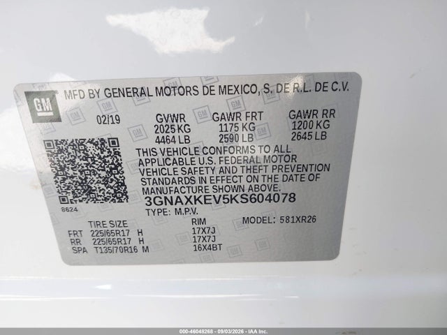 3GNAXKEV5KS604078 Chevrolet EQUINOX LT