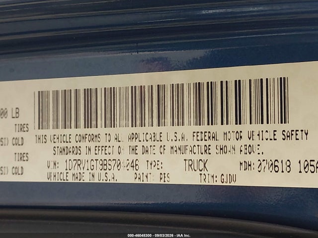 Aukcja sprzedaży 2011 Ram Ram 1500 Laramie, vin: 1D7RV1GT9BS704046, numer aukcji: 46048300
