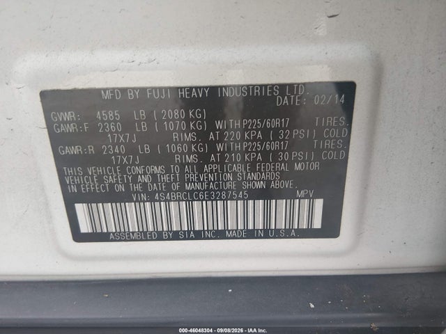Продажа на аукционе авто 2014 Subaru Outback 2.5i Limited, vin: 4S4BRCLC6E3287545, номер лота: 46048304