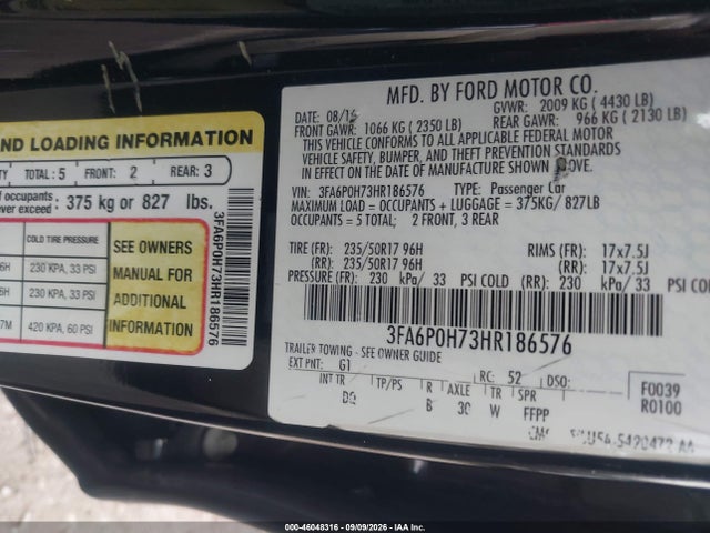 Продажа на аукционе авто 2017 Ford Fusion Se, vin: 3FA6P0H73HR186576, номер лота: 46048316