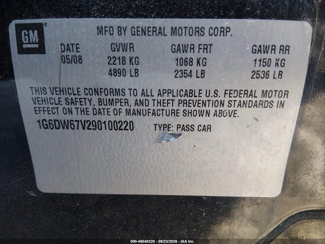 Продаж на аукціоні авто 2009 Cadillac Sts V6, vin: 1G6DW67V290100220, номер лоту: 46048320