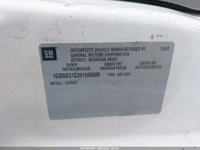 46048326 :رقم المزاد ، 1GDGG31C391900608 vin ، 2009 Gmc Savana Cutaway Work Van مزاد بيع