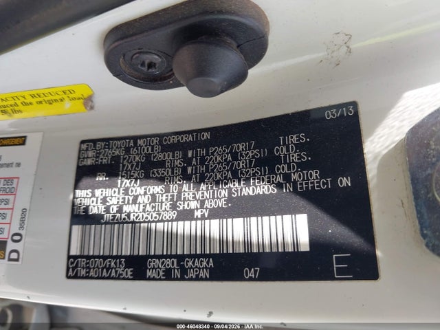 46048340 :رقم المزاد ، JTEZU5JR2D5057889 vin ، 2013 Toyota 4runner Sr5 مزاد بيع
