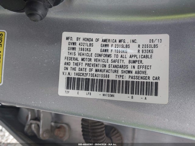 Продажа на аукционе авто 2014 Honda Accord Ex, vin: 1HGCR2F70EA015586, номер лота: 46048361