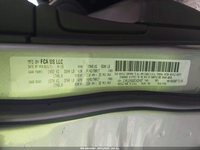 46048363 :رقم المزاد ، 1C4RJEAG8GC422457 vin ، 2016 Jeep Grand Cherokee Laredo مزاد بيع