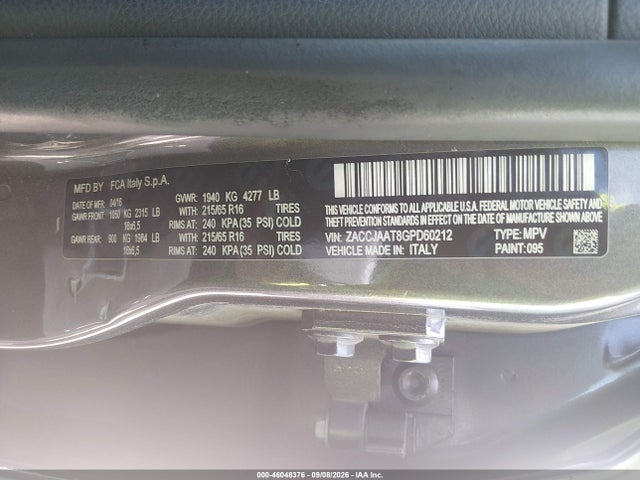 46048376 :رقم المزاد ، ZACCJAAT8GPD60212 vin ، 2016 Jeep Renegade Sport مزاد بيع