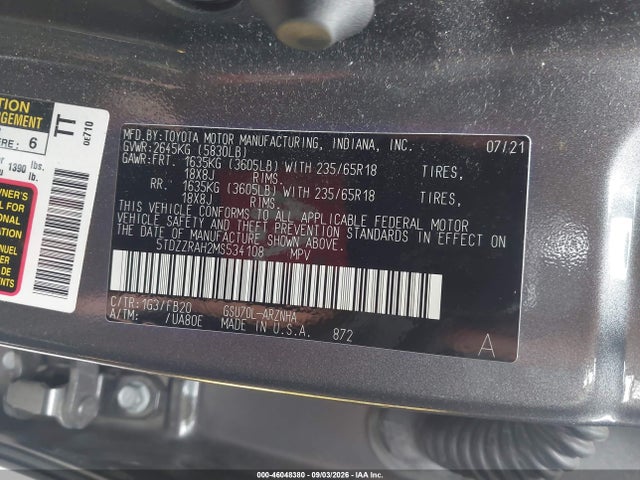 Toyota Highlander Le 2021 5TDZZRAH2MS534108 Image 9
