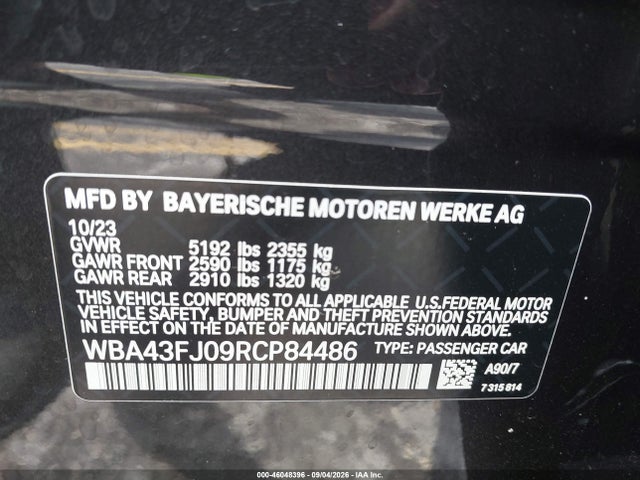 Продажа на аукционе авто 2024 Bmw 530i, vin: WBA43FJ09RCP84486, номер лота: 46048396