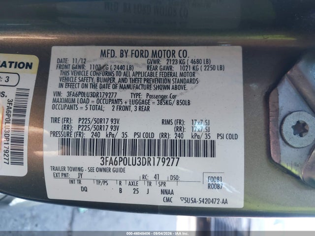 Продажа на аукционе авто 2013 Ford Fusion Hybrid Se, vin: 3FA6P0LU3DR179277, номер лота: 46048406