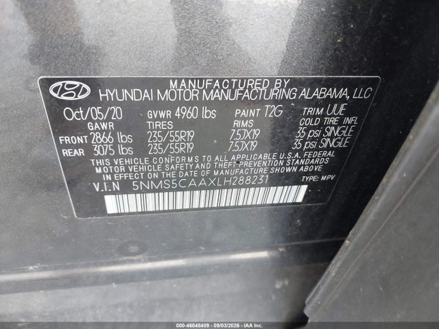 Hyundai Santa Fe Limited 2.0t 2020 5NMS5CAAXLH288231 Image 9