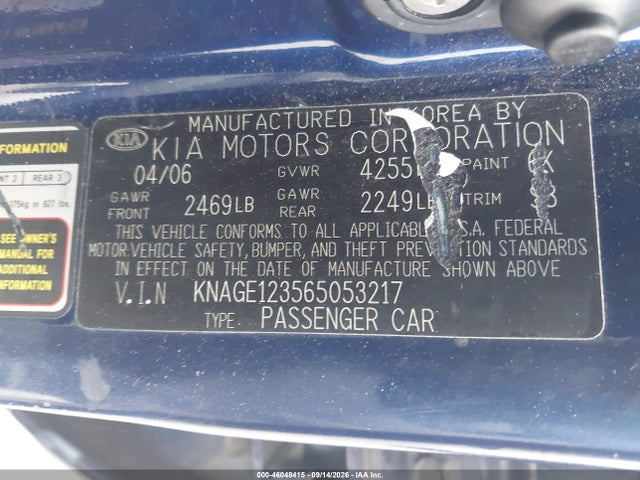 46048415 :رقم المزاد ، KNAGE123565053217 vin ، 2006 Kia Optima Ex (new)/lx (new) مزاد بيع