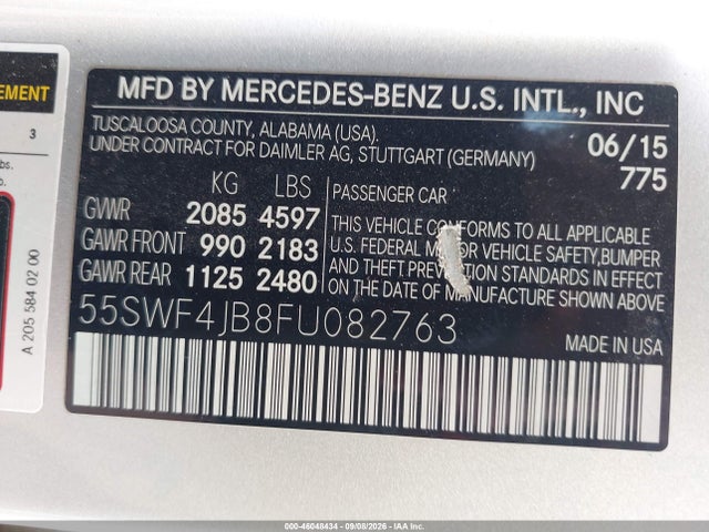 Продажа на аукционе авто 2015 Mercedes-benz C 300, vin: 55SWF4JB8FU082763, номер лота: 46048434