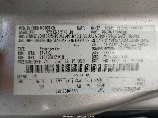 2017 Ford Focus Sel მანქანა იყიდება აუქციონზე, vin: 1FADP3M28HL254436, აუქციონის ნომერი: 46048473