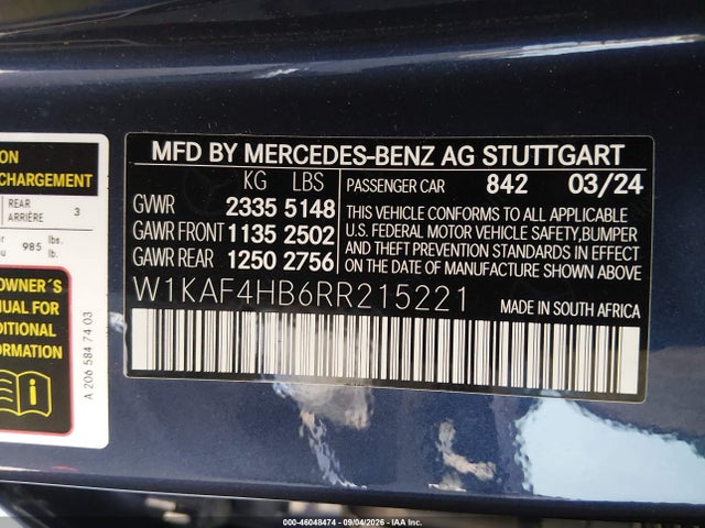 W1KAF4HB6RR215221 Mercedes-Benz C 300