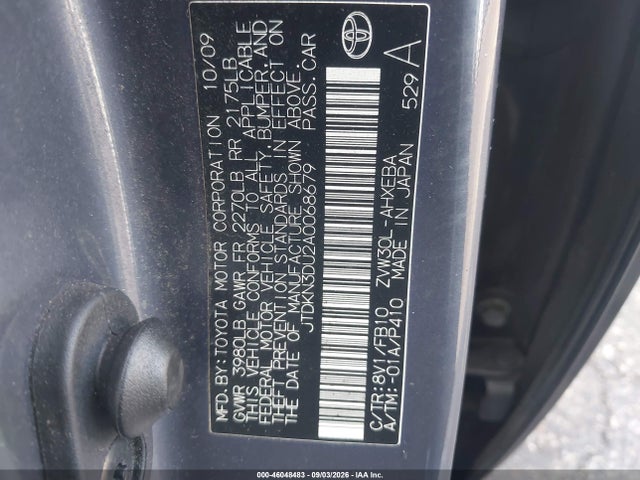 46048483 :رقم المزاد ، JTDKN3DU2A0068679 vin ، 2010 Toyota Prius Ii مزاد بيع