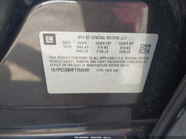 Продажа на аукционе авто 2015 Chevrolet Cruze 1lt Auto, vin: 1G1PC5SB8F7150299, номер лота: 46048507