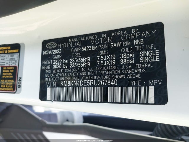 2024 Hyundai Ioniq 5 Sel მანქანა იყიდება აუქციონზე, vin: KM8KN4DE5RU267840, აუქციონის ნომერი: 46048513