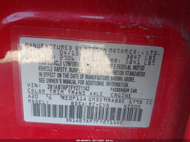2015 Nissan Sentra Sr მანქანა იყიდება აუქციონზე, vin: 3N1AB7AP7FY271142, აუქციონის ნომერი: 46048515