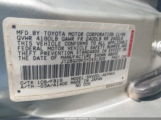 Продажа на аукционе авто 2000 Toyota Camry Le, vin: JT2BG28K5Y0431329, номер лота: 46048530