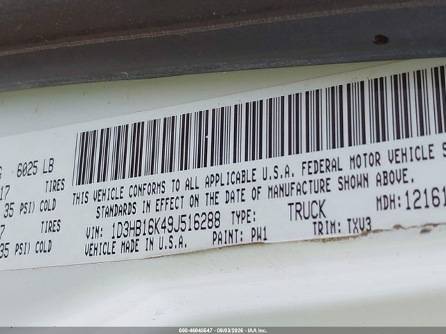 46048547 :رقم المزاد ، 1D3HB16K49J516288 vin ، 2009 Dodge Ram 1500 St مزاد بيع