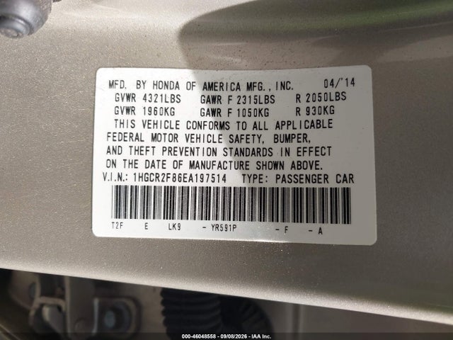 Honda Accord Ex-l 2014 1HGCR2F86EA197514 Image 9