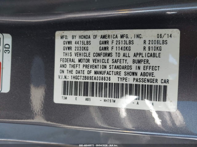 1HGCT2B89EA008636 Honda Accord Ex-l V-6