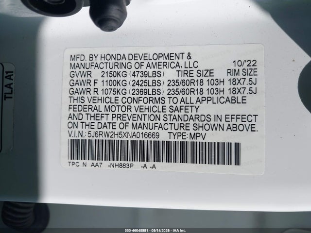 Продаж на аукціоні авто 2022 Honda Cr-v Awd Ex, vin: 5J6RW2H5XNA016669, номер лоту: 46048581