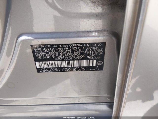 2020 Lexus Is 300 მანქანა იყიდება აუქციონზე, vin: JTHAA1D2XL5105363, აუქციონის ნომერი: 46048585