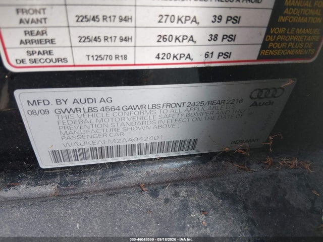 Продажа на аукционе авто 2010 Audi A3 2.0t Premium, vin: WAUKEAFM2AA042401, номер лота: 46048599