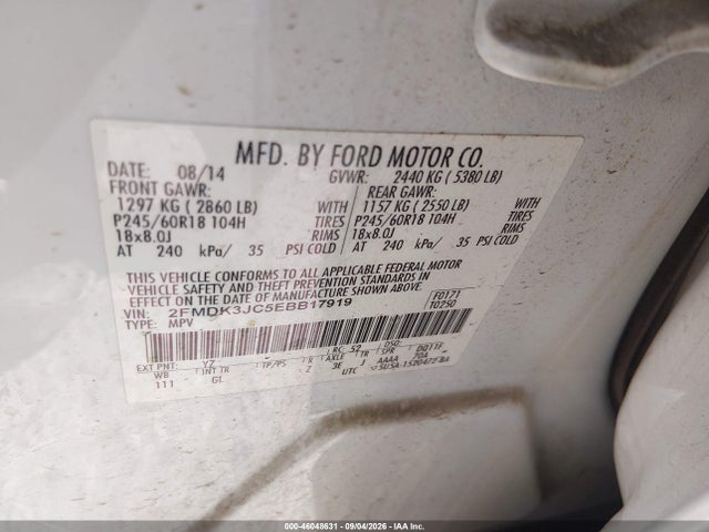 Продаж на аукціоні авто 2014 Ford Edge Sel, vin: 2FMDK3JC5EBB17919, номер лоту: 46048631