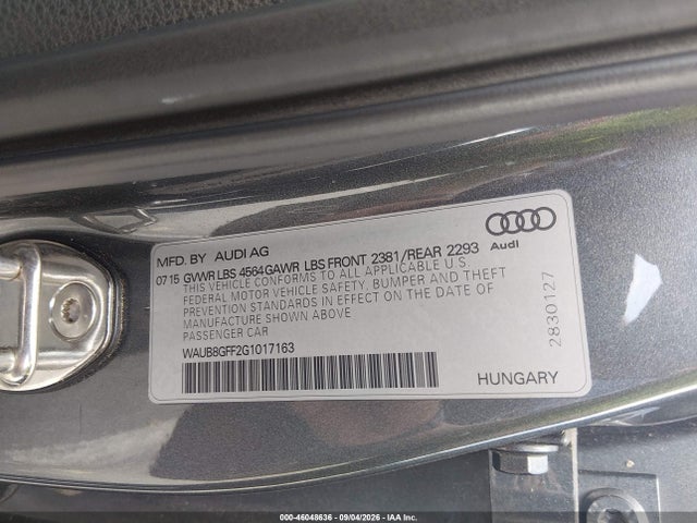 Продажа на аукционе авто 2016 Audi A3 2.0t Premium, vin: WAUB8GFF2G1017163, номер лота: 46048636