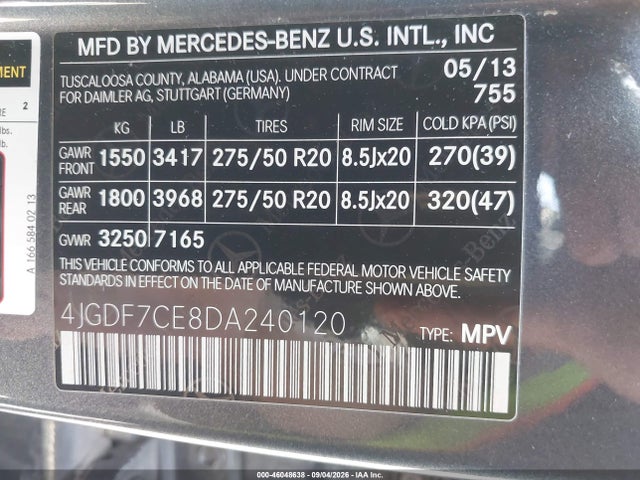 Продаж на аукціоні авто 2013 Mercedes-benz Gl 450 4matic, vin: 4JGDF7CE8DA240120, номер лоту: 46048638
