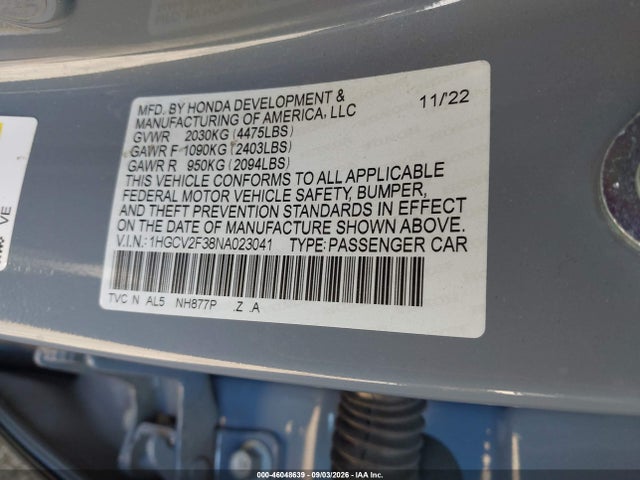 Продажа на аукционе авто 2022 Honda Accord Sport 2.0t, vin: 1HGCV2F38NA023041, номер лота: 46048639