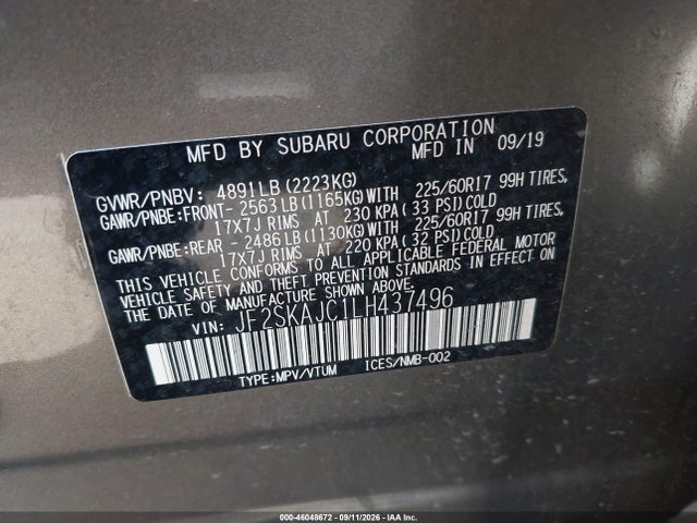Продаж на аукціоні авто 2020 Subaru Forester Premium, vin: JF2SKAJC1LH437496, номер лоту: 46048672